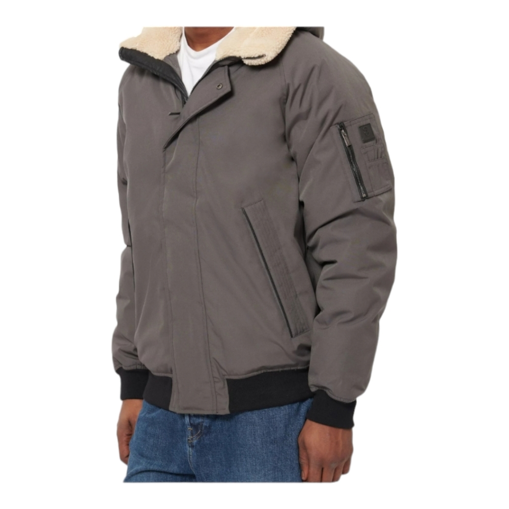 Sean John Men Grey Bomber Jacket  With Sherpa Lined Hooded Insulated coat (NWT)